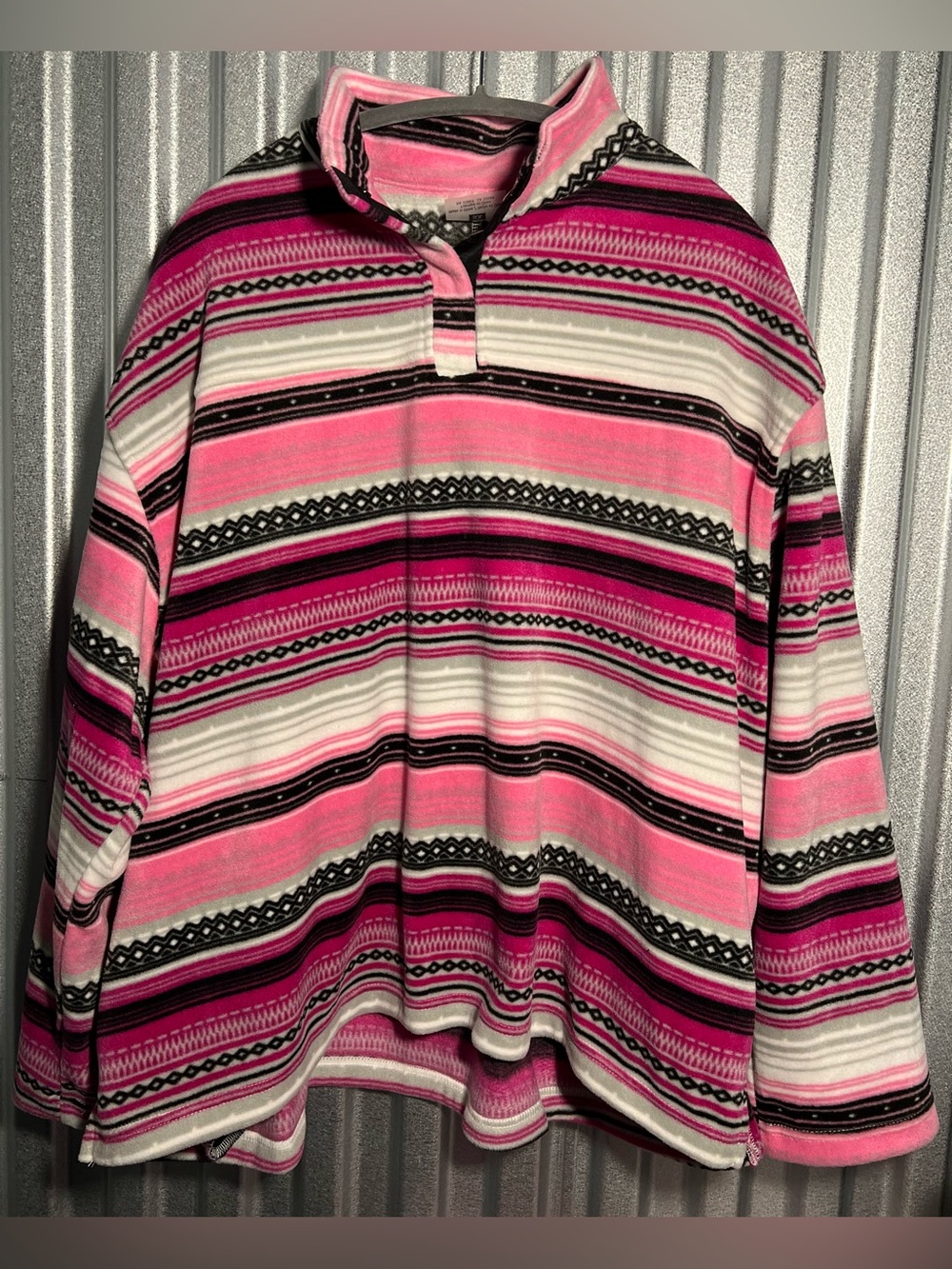 Roper Pink and White Striped 1/4 Snap Fleece Pullover 3X Like New